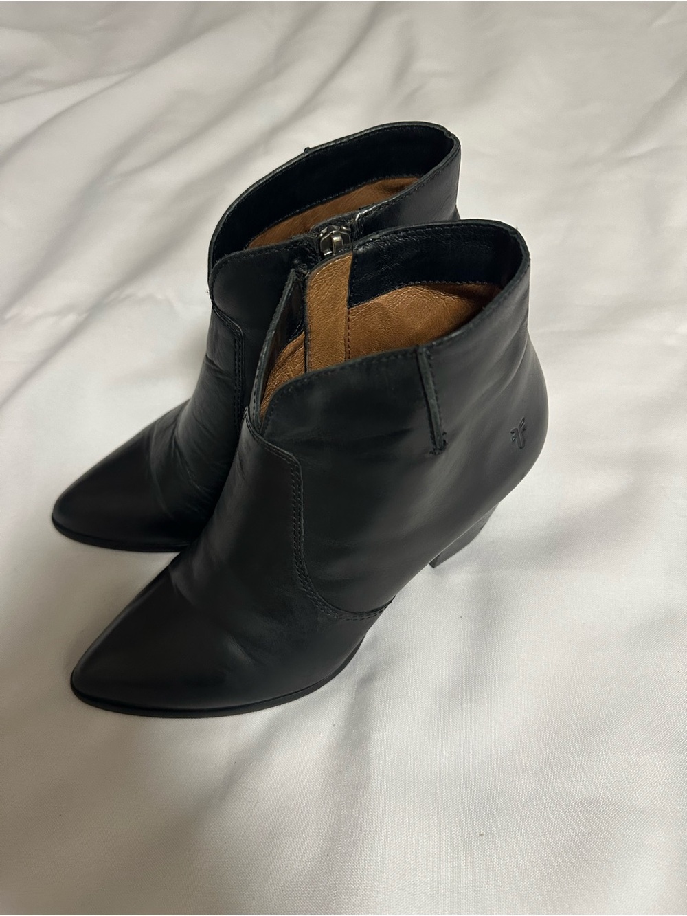 Frye Black Leather Pointed Ankle Booties